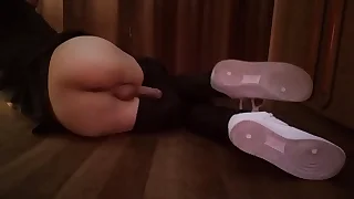 Pants pulled down, dick between legs, Jon Arteen shows his boring tight ass hole, wanks his horny twink cock from behind, cums billions of sperm on mirror with sexy boy moans